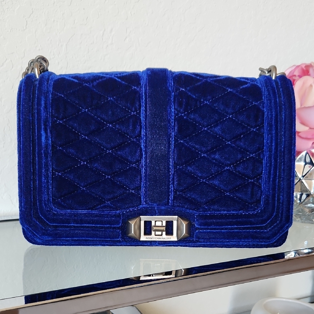 Rebecca Minkoff Love Quilted Velvet Blue Crossbody